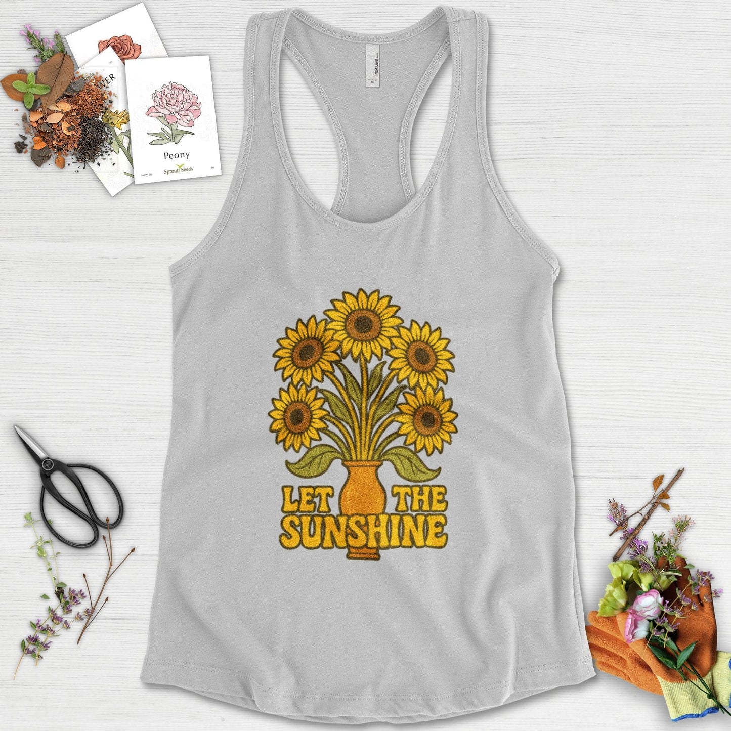 Let the Sunshine Garden Racerback Racerback / XS / Heather Grey Physical Item
