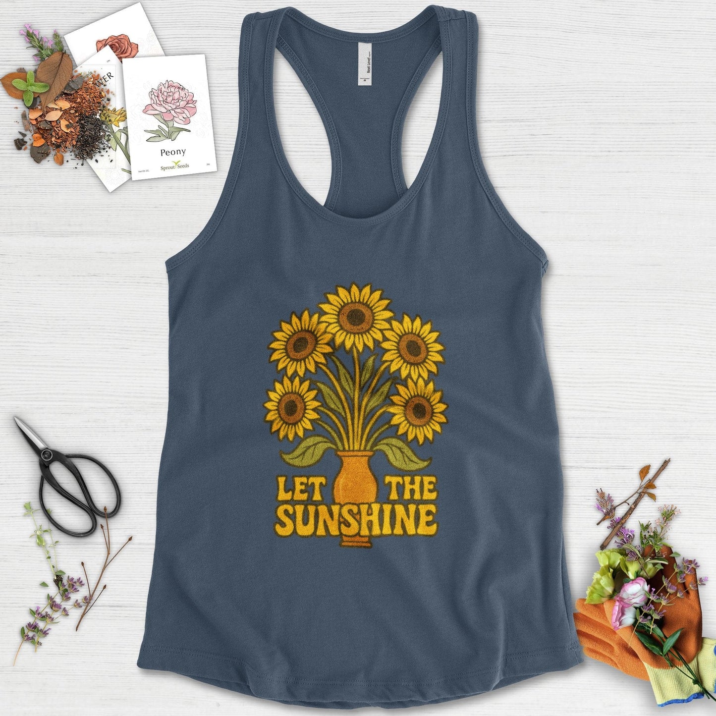 Let the Sunshine Garden Racerback Racerback / XS / Indigo Physical Item