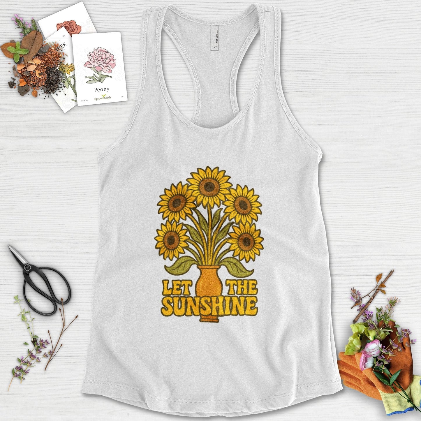 Let the Sunshine Garden Racerback Racerback / XS / White Physical Item