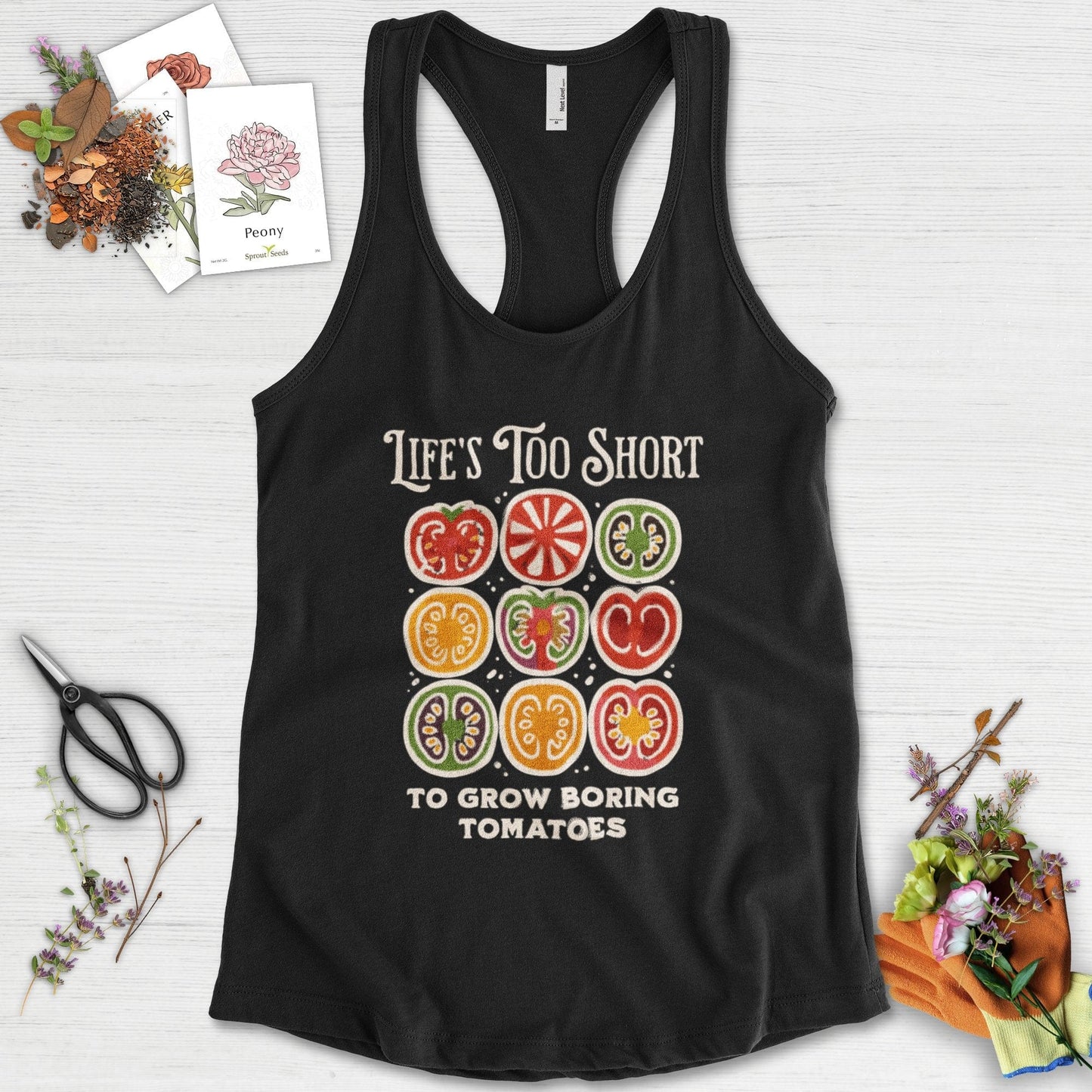 Life's Too Short Tomatoes Racerback Racerback / XS / Black Physical Item
