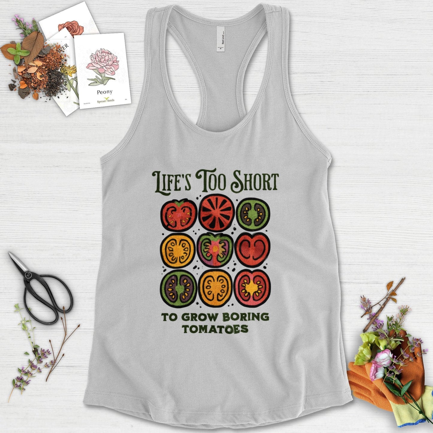 Life's Too Short Tomatoes Racerback Racerback / XS / Heather Grey Physical Item