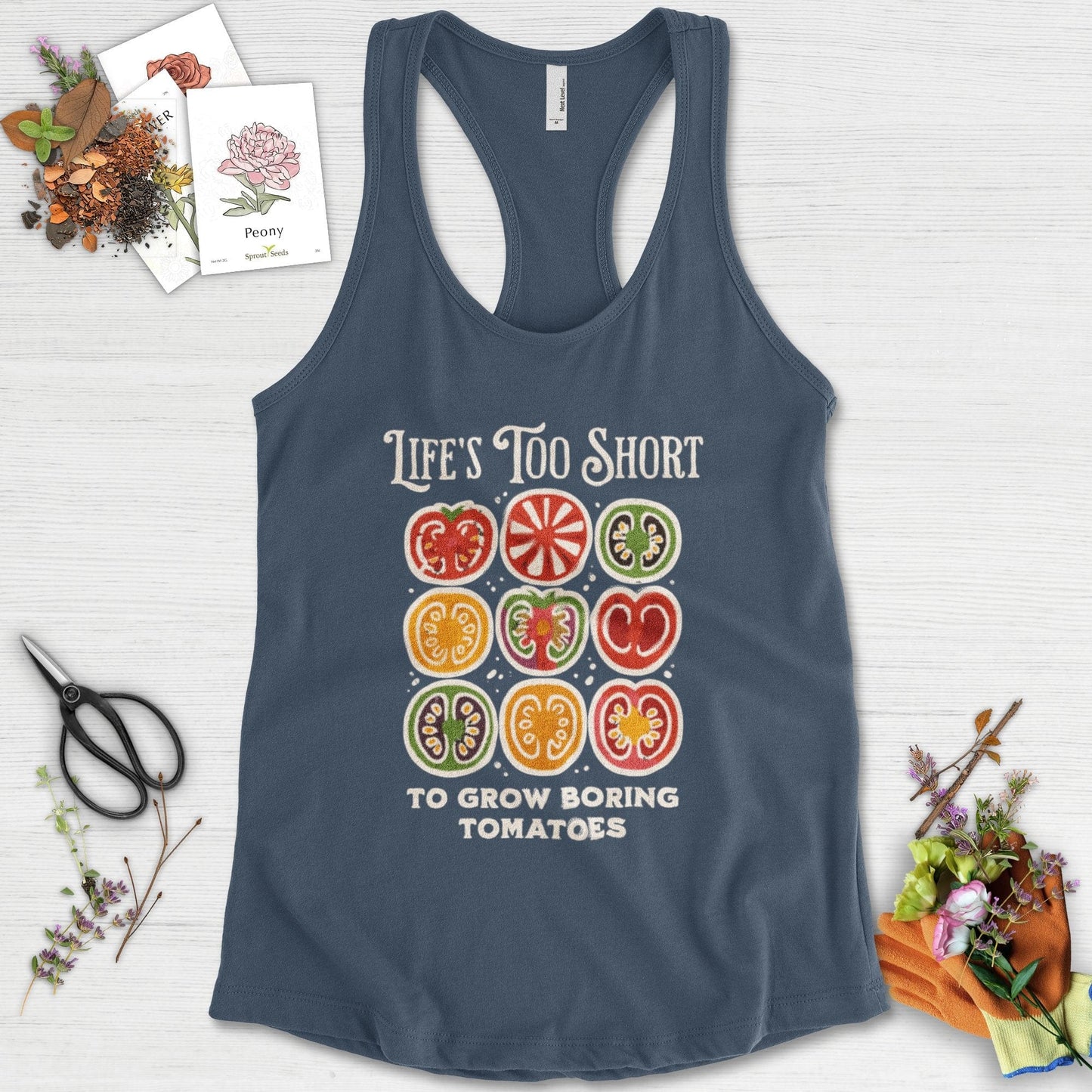 Life's Too Short Tomatoes Racerback Racerback / XS / Indigo Physical Item