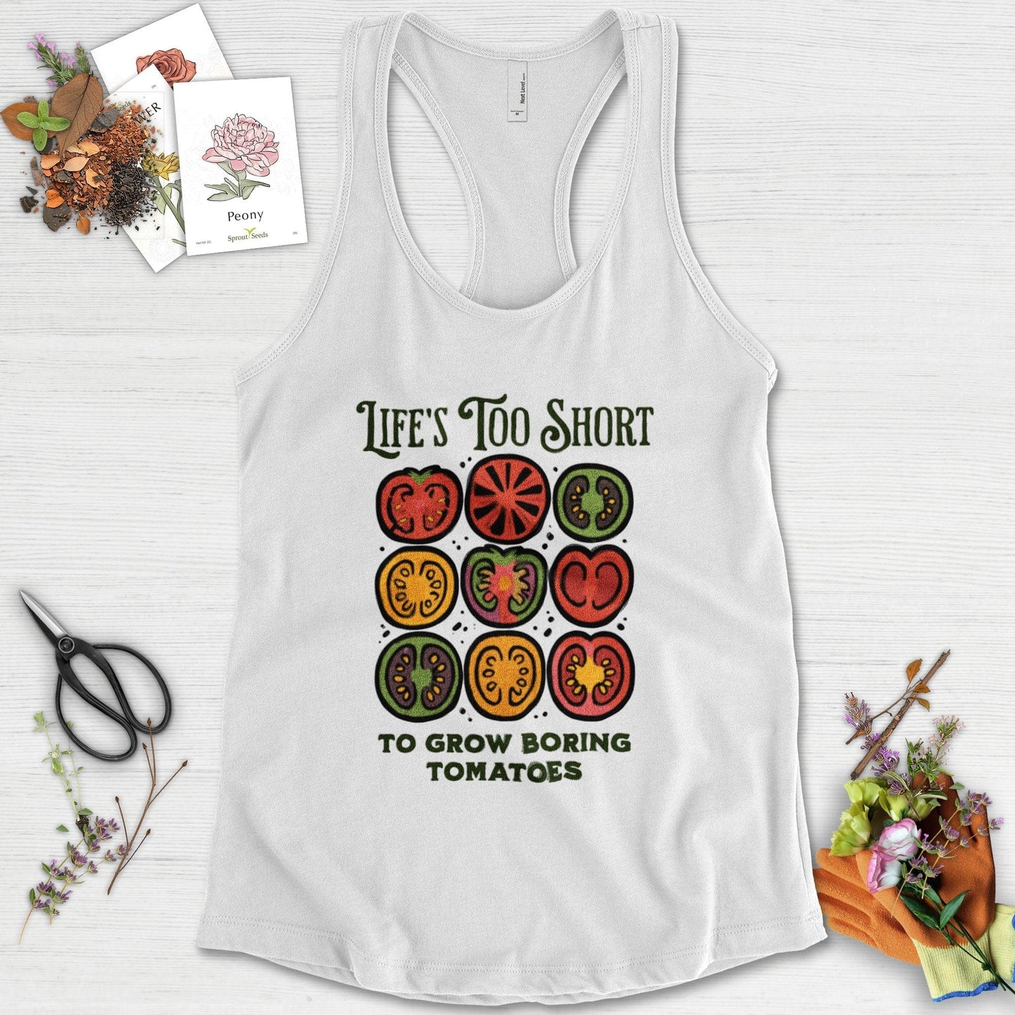 Life's Too Short Tomatoes Racerback Racerback / XS / White Physical Item