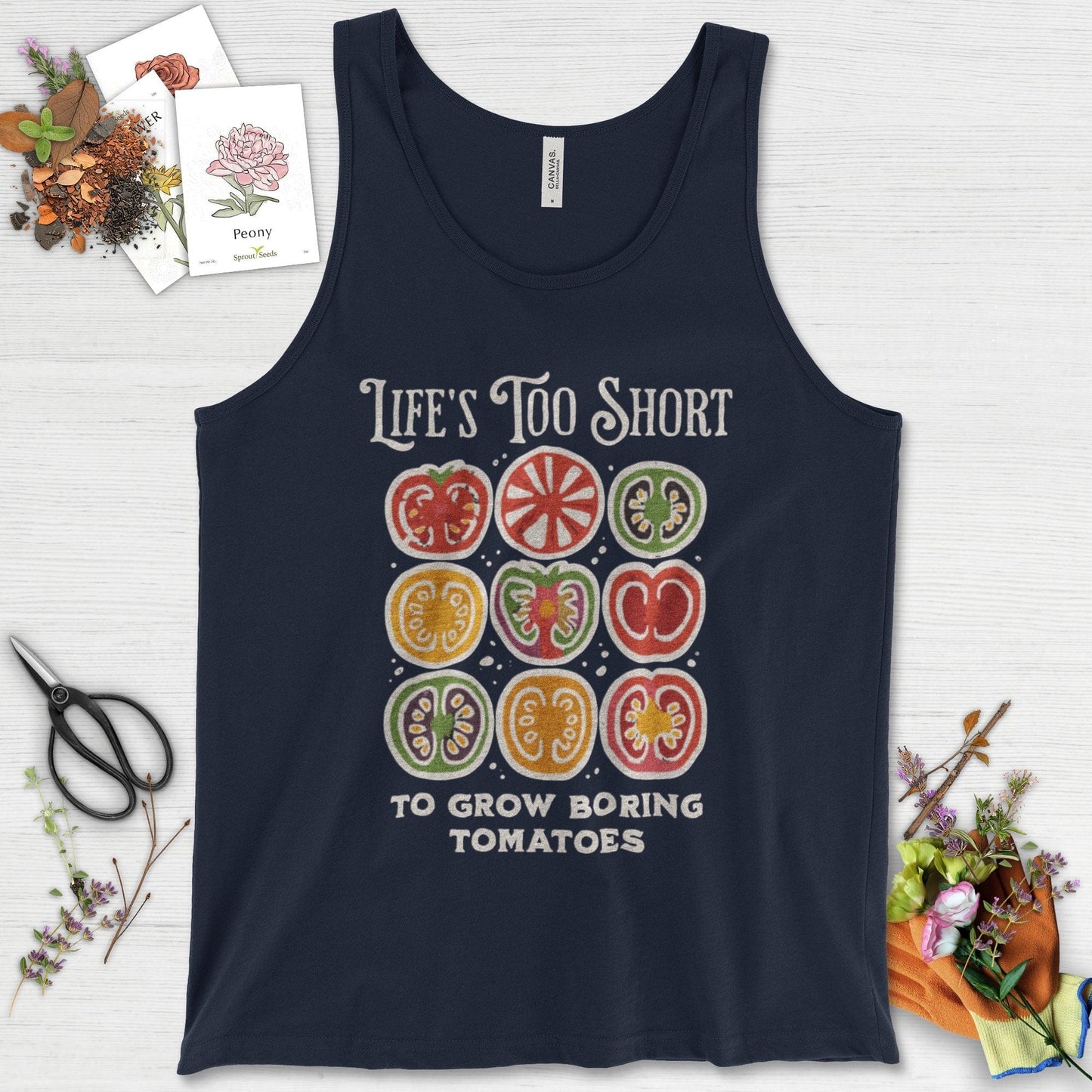 Life's Too Short Tomatoes Tank Top Navy / XS Physical Item