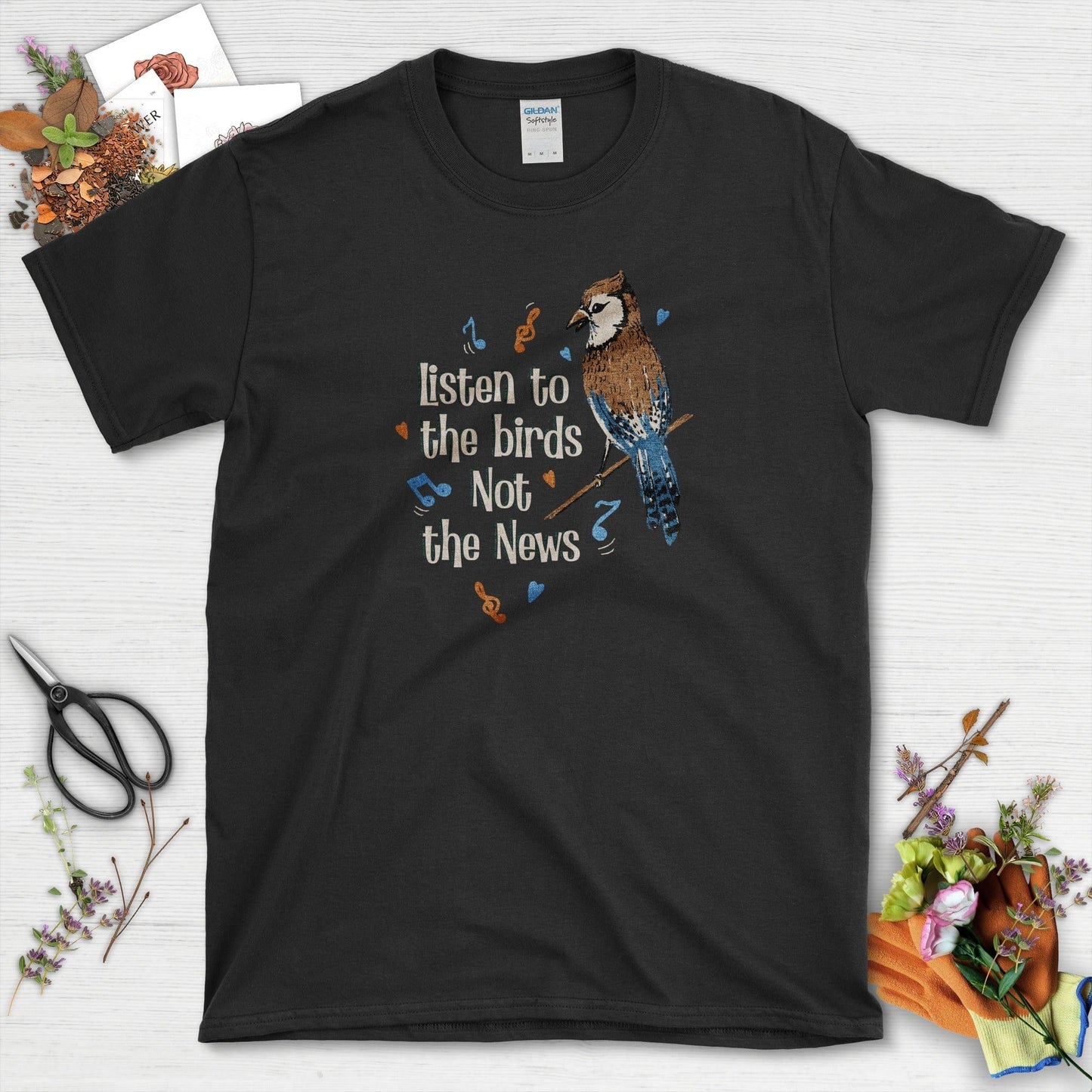 Listen to Birds Not News T-Shirt Black / S Physical Item