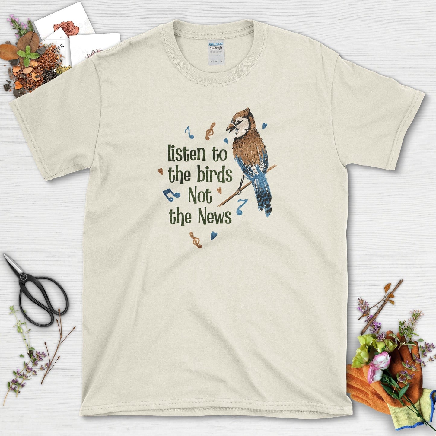 Listen to Birds Not News T-Shirt Natural / S Physical Item