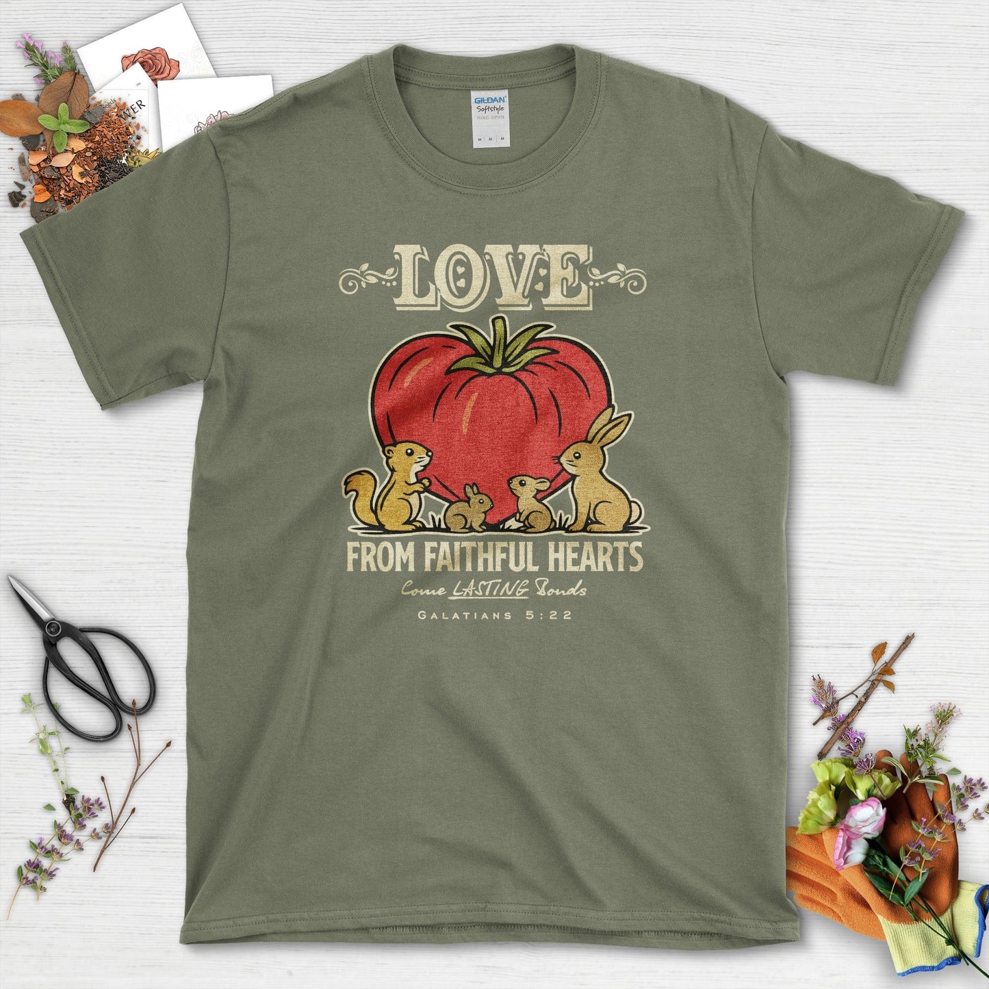 Love From Faithful Hearts T-Shirt Essential Tees / S / Military Green Physical Item
