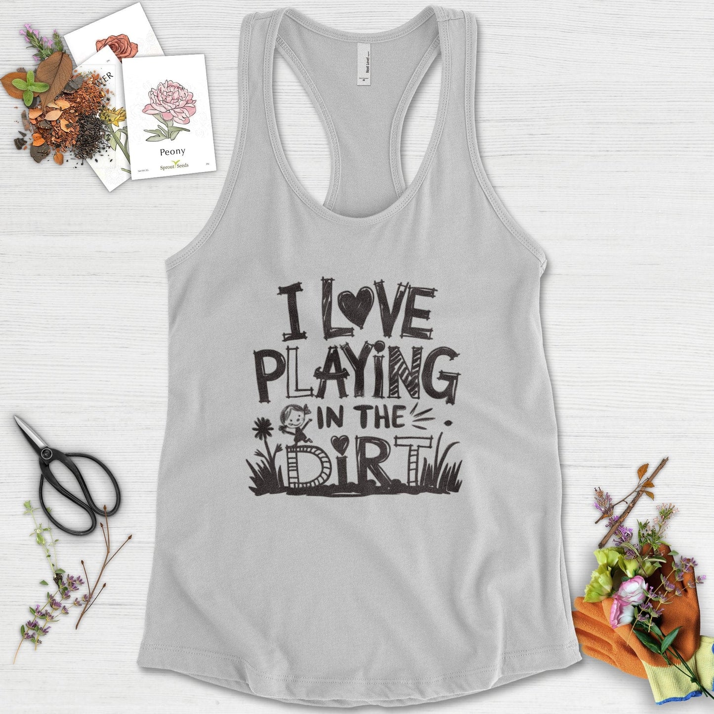 Loves to Play in Dirt Racerback Racerback / XS / Heather Grey Physical Item