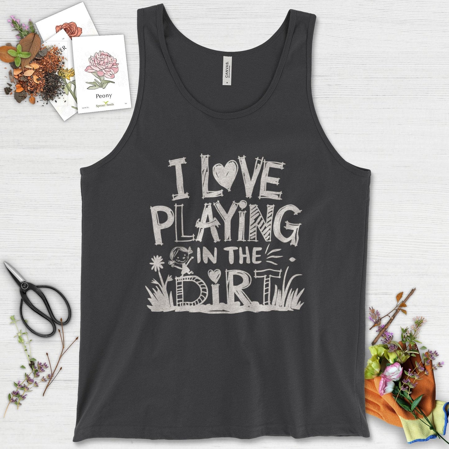 Loves to Play in Dirt Tank Top Dark Grey / XS Physical Item