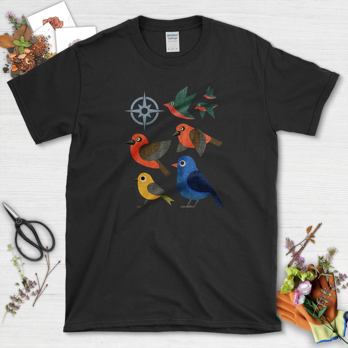 Migration Station Geometric Birds T-Shirt T-Shirts / S / Black Physical Item