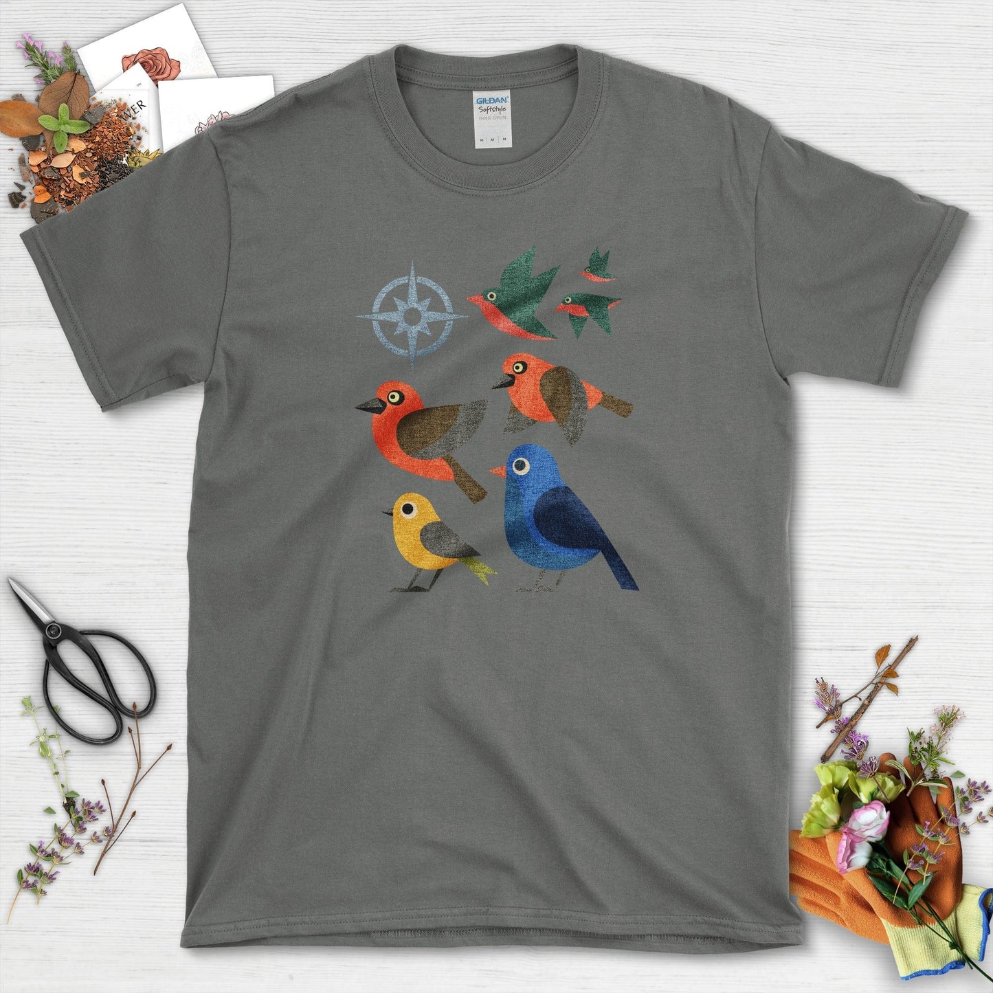 Migration Station Geometric Birds T-Shirt T-Shirts / S / Charcoal Physical Item