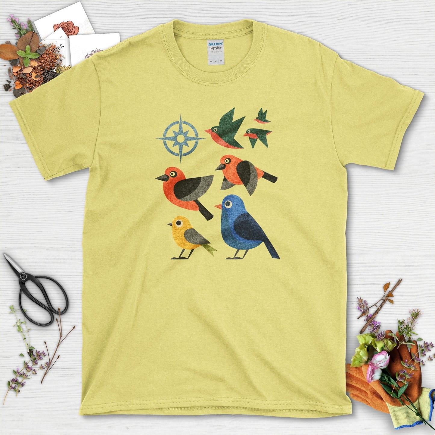 Migration Station Geometric Birds T-Shirt T-Shirts / S / Cornsilk Physical Item