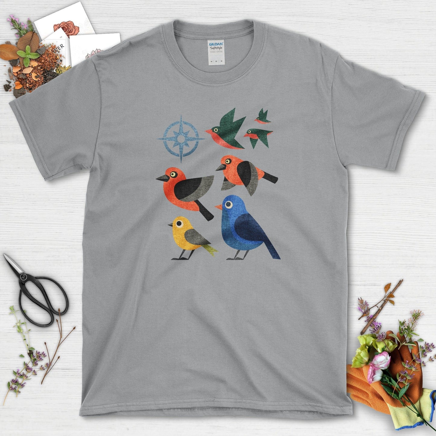 Migration Station Geometric Birds T-Shirt T-Shirts / S / Sport Grey Physical Item
