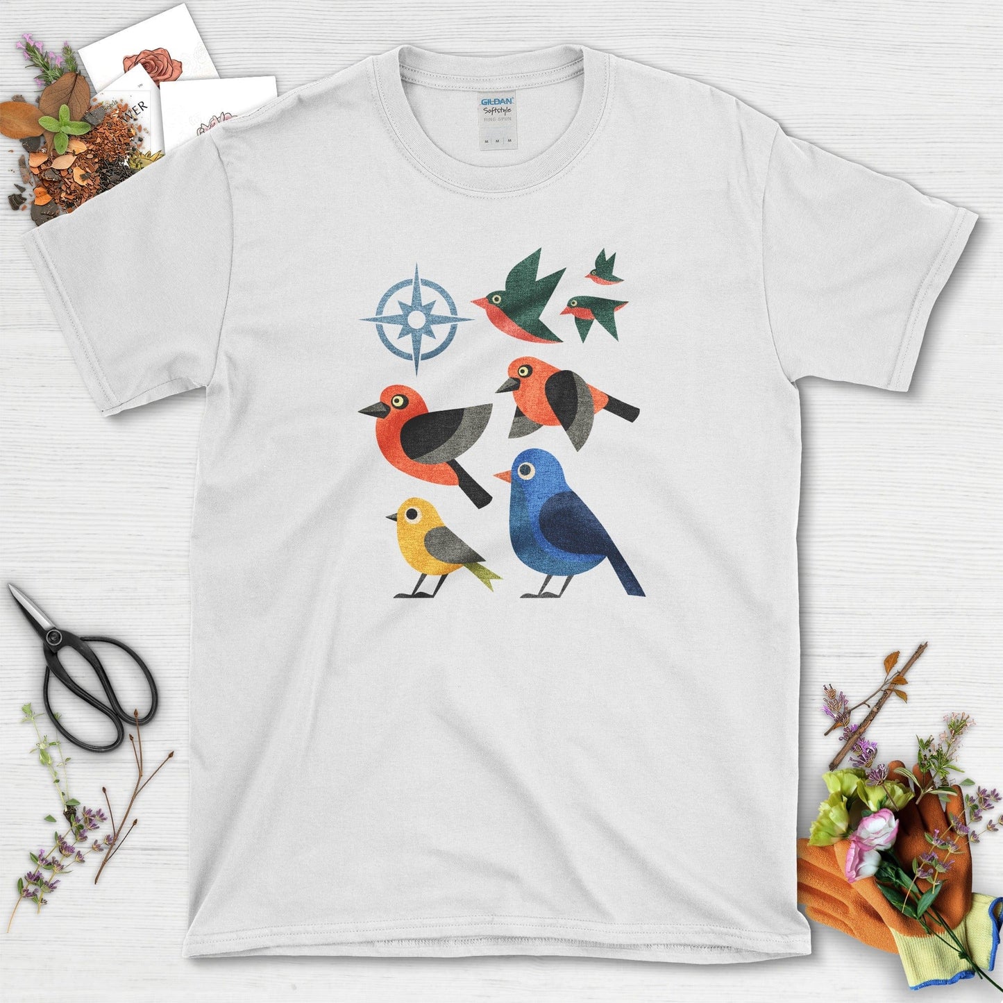 Migration Station Geometric Birds T-Shirt T-Shirts / S / White Physical Item
