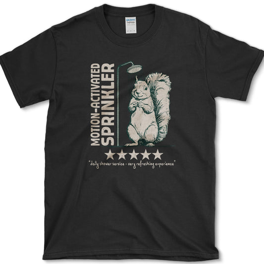 Motion Activated Sprinkler Squirrel T-Shirt Black / S Essential Tees