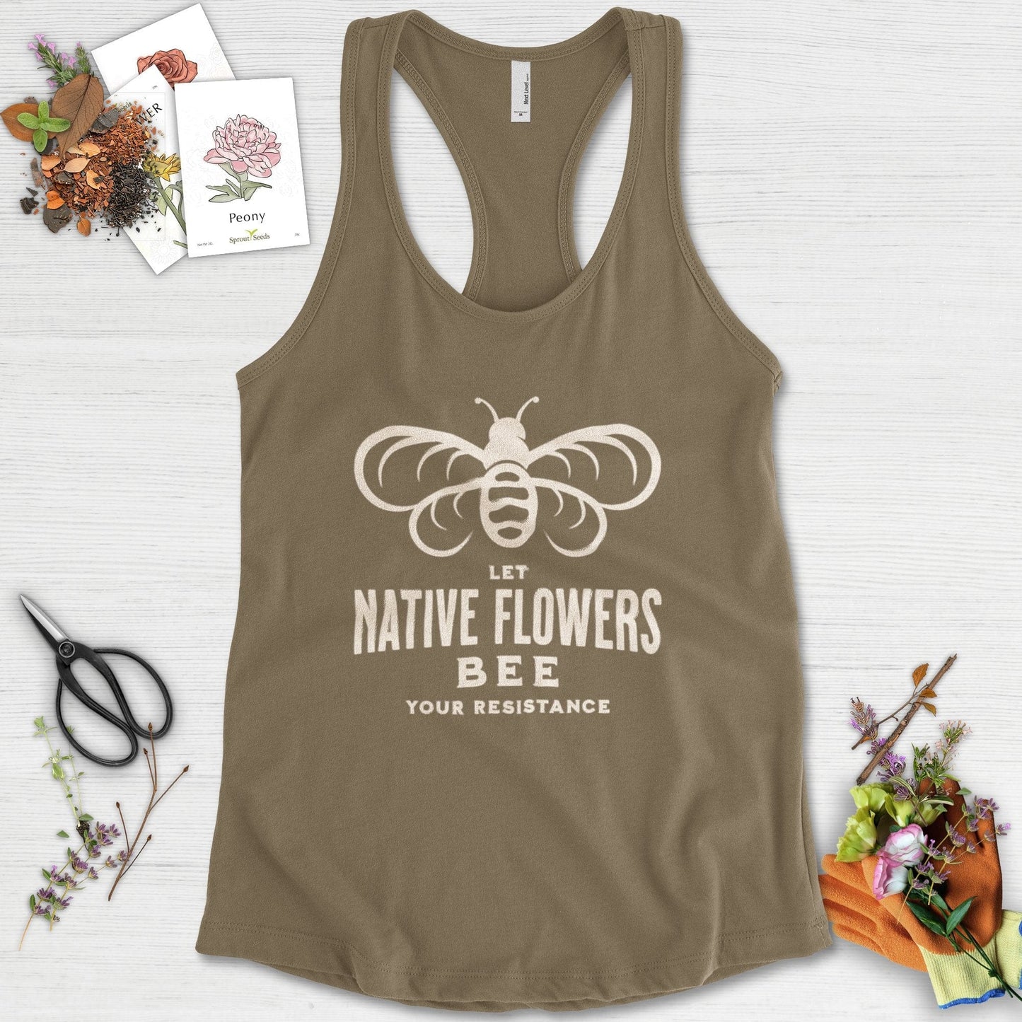 Native Flowers Your Resistance Racerback Racerback / XS / Military Green Physical Item