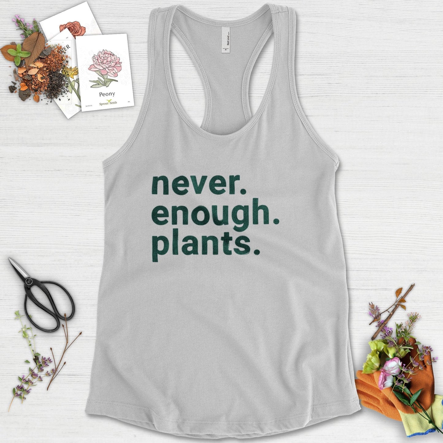 Never Enough Plants Racerback Racerback / XS / Heather Grey Physical Item