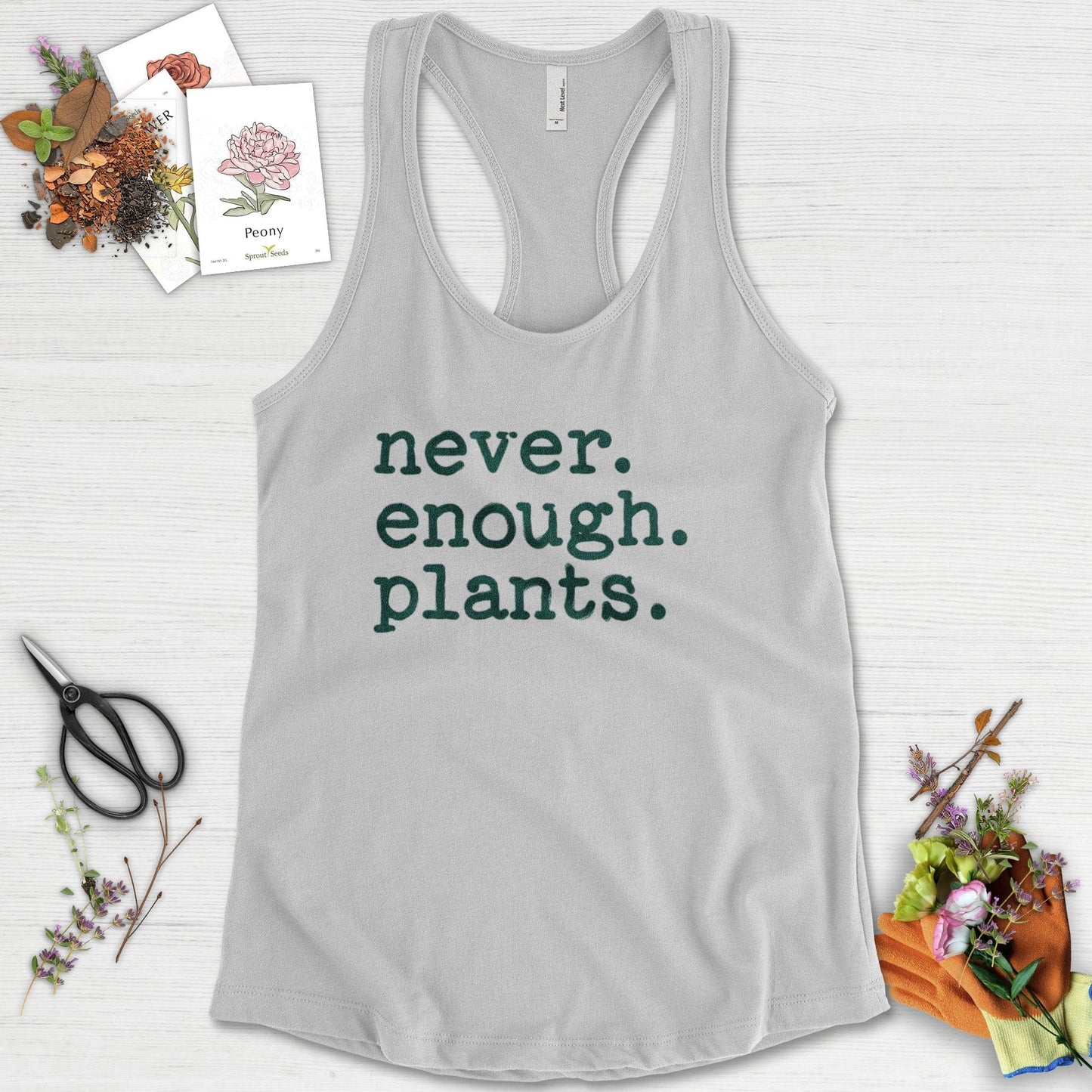 Never Enough Plants Racerback Racerback / XS / Heather Grey Physical Item