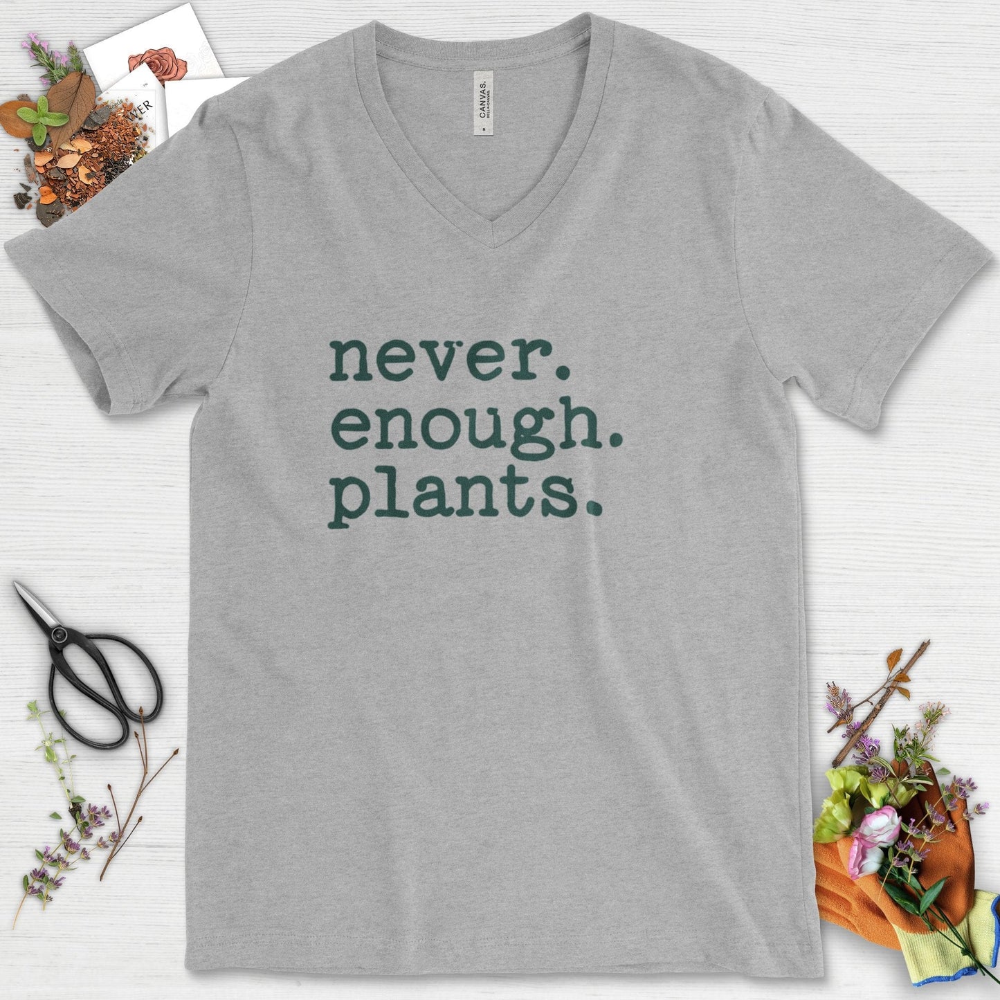 Never Enough Plants V-Neck Athletic Heather / S T-Shirt