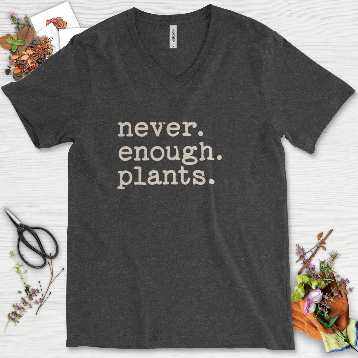 Never Enough Plants V-Neck Dark Grey Heather / S T-Shirt