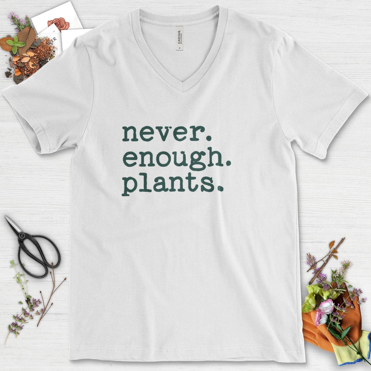 Never Enough Plants V-Neck White / S T-Shirt