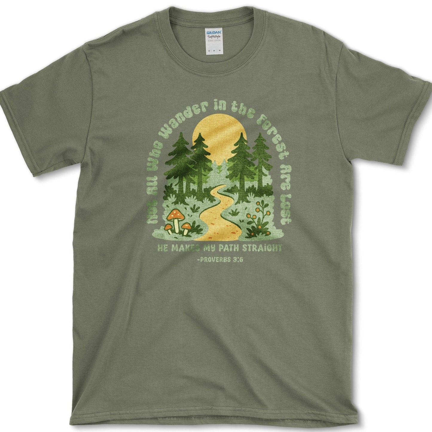 Not All Who Wander T-Shirt Essential Tees / S / Military Green Physical Item