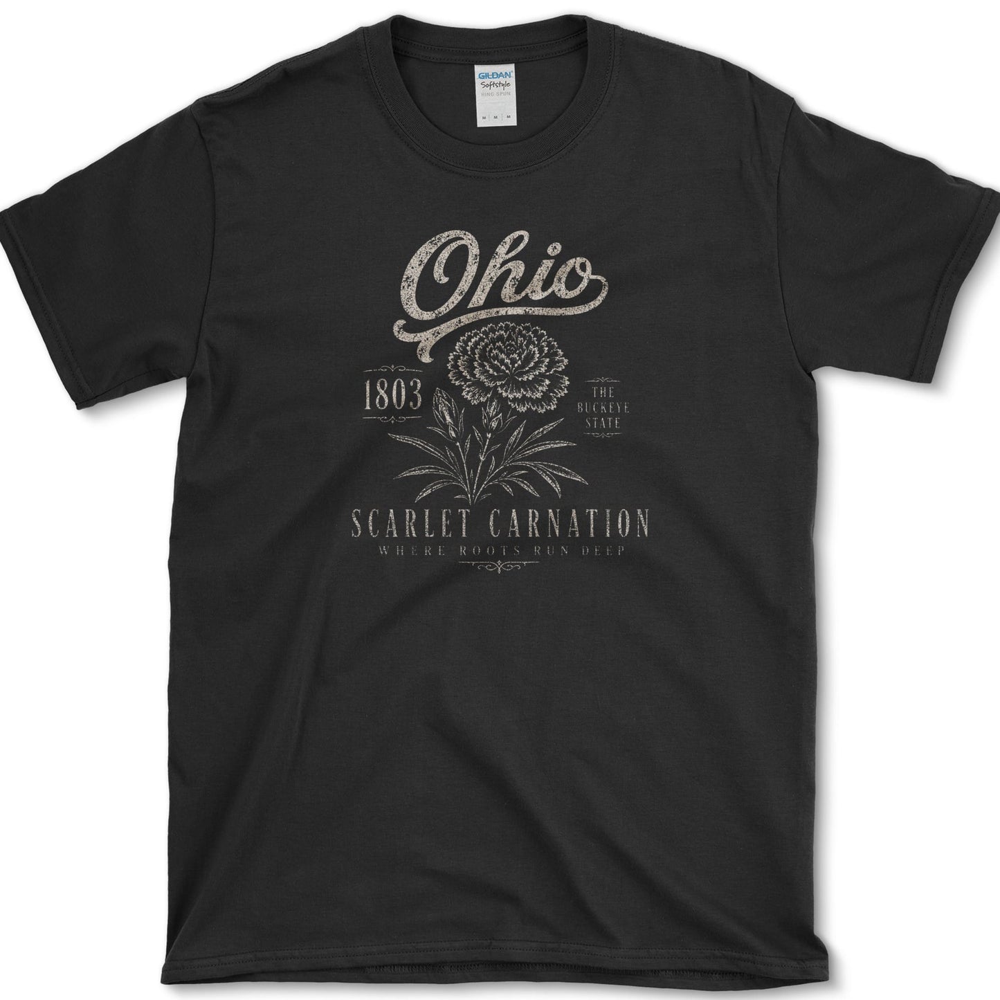 Ohio Scarlet Carnation T-Shirt S / Black Essential Tees