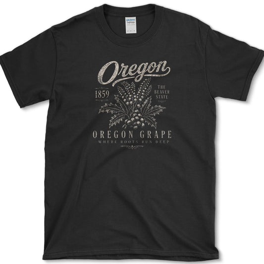 Oregon Grape artwork featuring Oregon grape and mahonia and Oregon state flower on a t-shirt