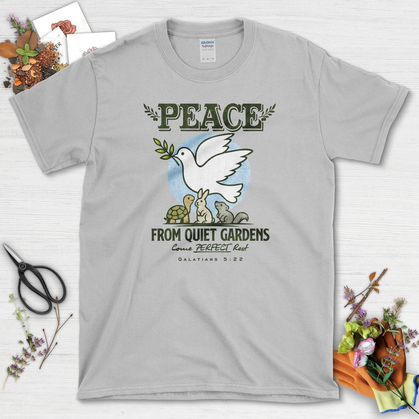 Peace From Quiet Gardens T-Shirt Essential Tees / S / Sport Grey Physical Item