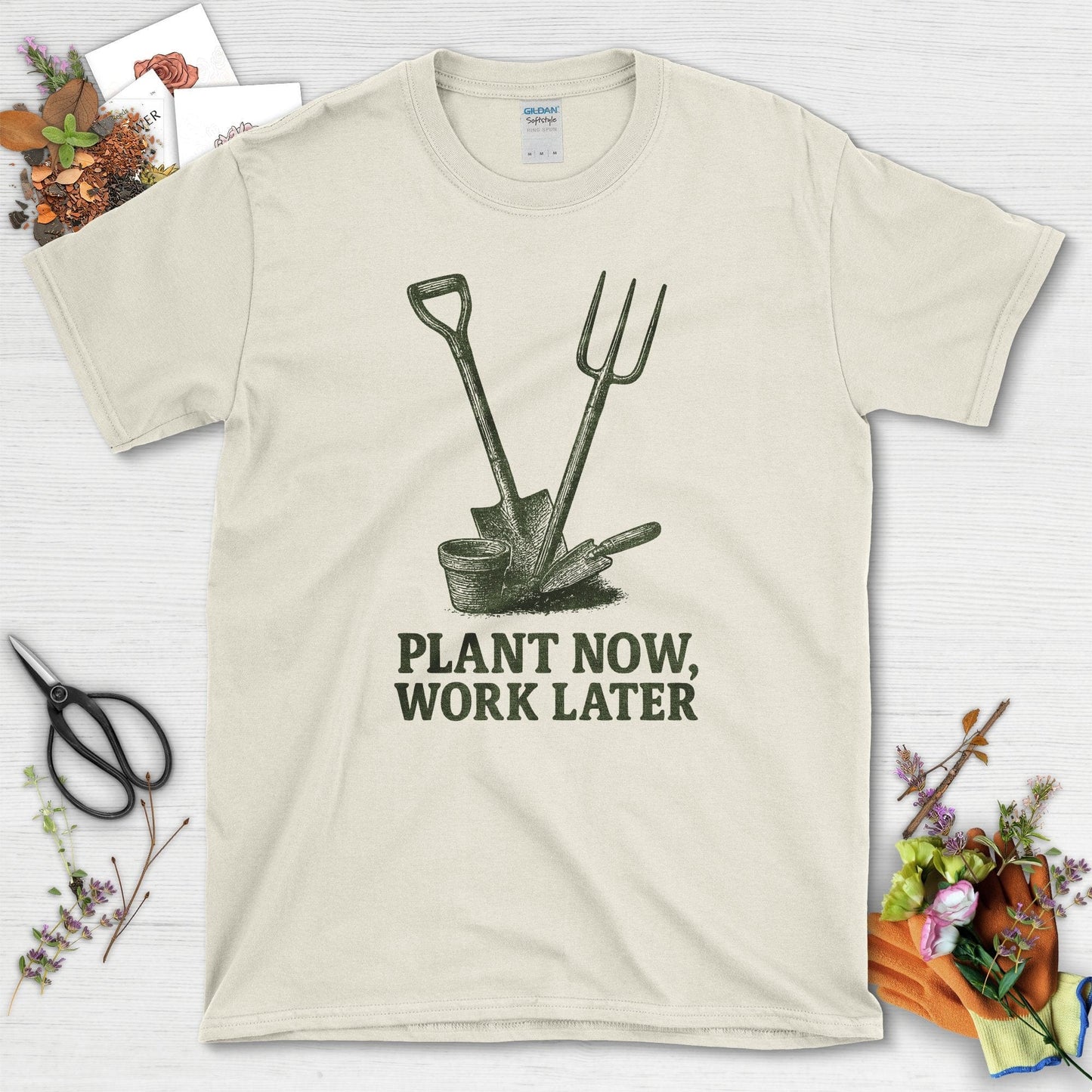 Plant Now Work Later T-Shirt Natural / S Physical Item