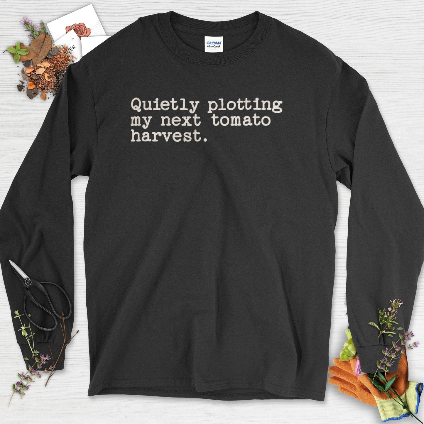 Quietly Plotting Tomato Harvest Long Sleeve Black / S T-Shirt