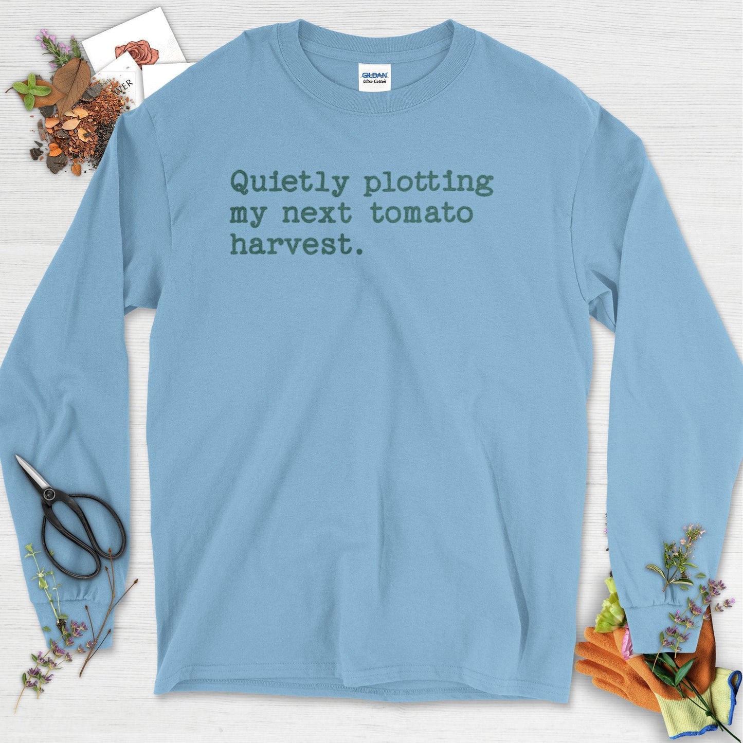 Quietly Plotting Tomato Harvest Long Sleeve Light Blue / S T-Shirt