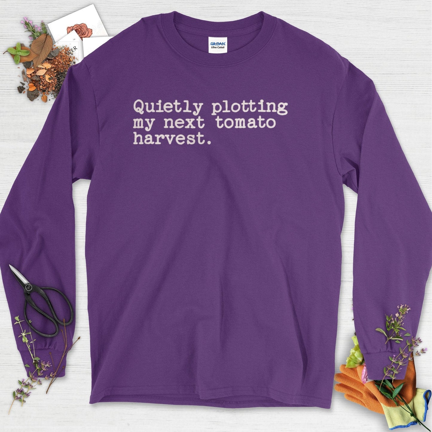 Quietly Plotting Tomato Harvest Long Sleeve Purple / S T-Shirt