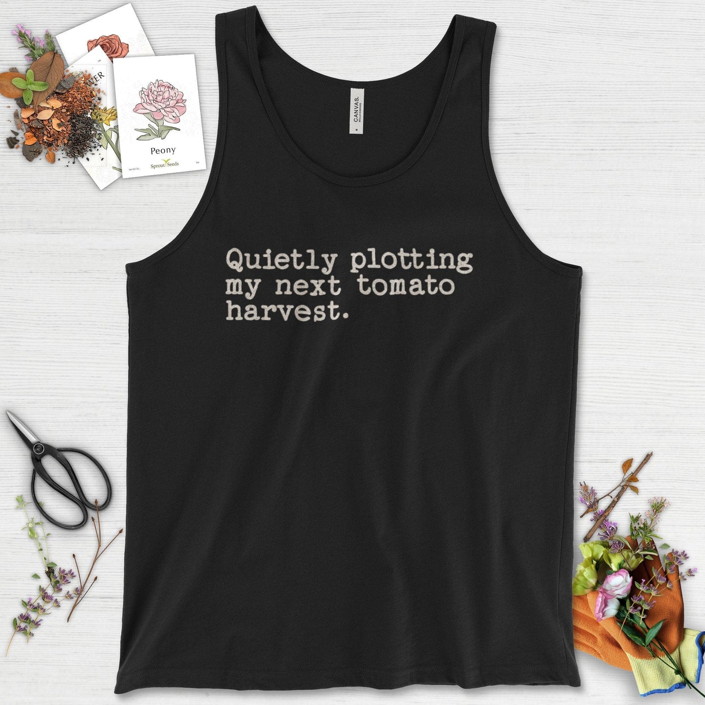 Quietly Plotting Tomato Harvest Tank Top Black / XS Physical Item