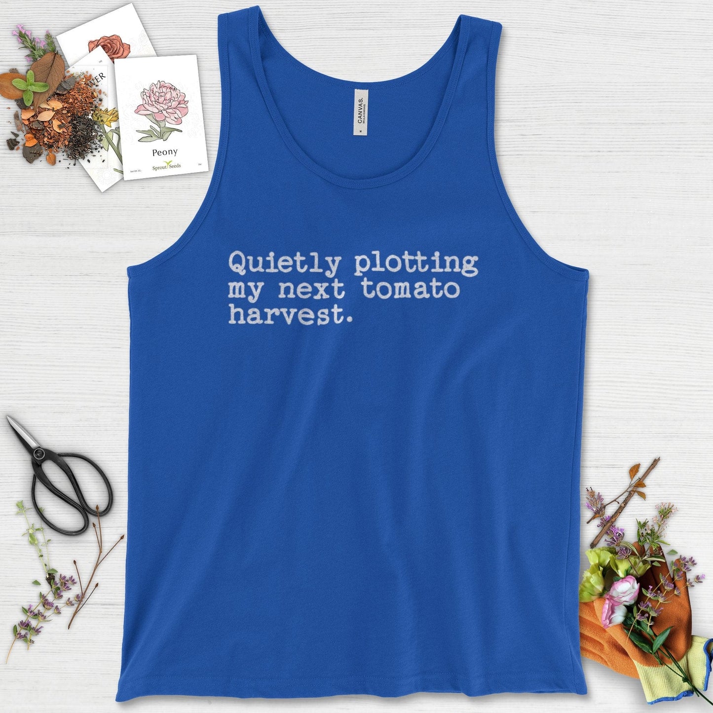 Quietly Plotting Tomato Harvest Tank Top True Royal / XS Physical Item