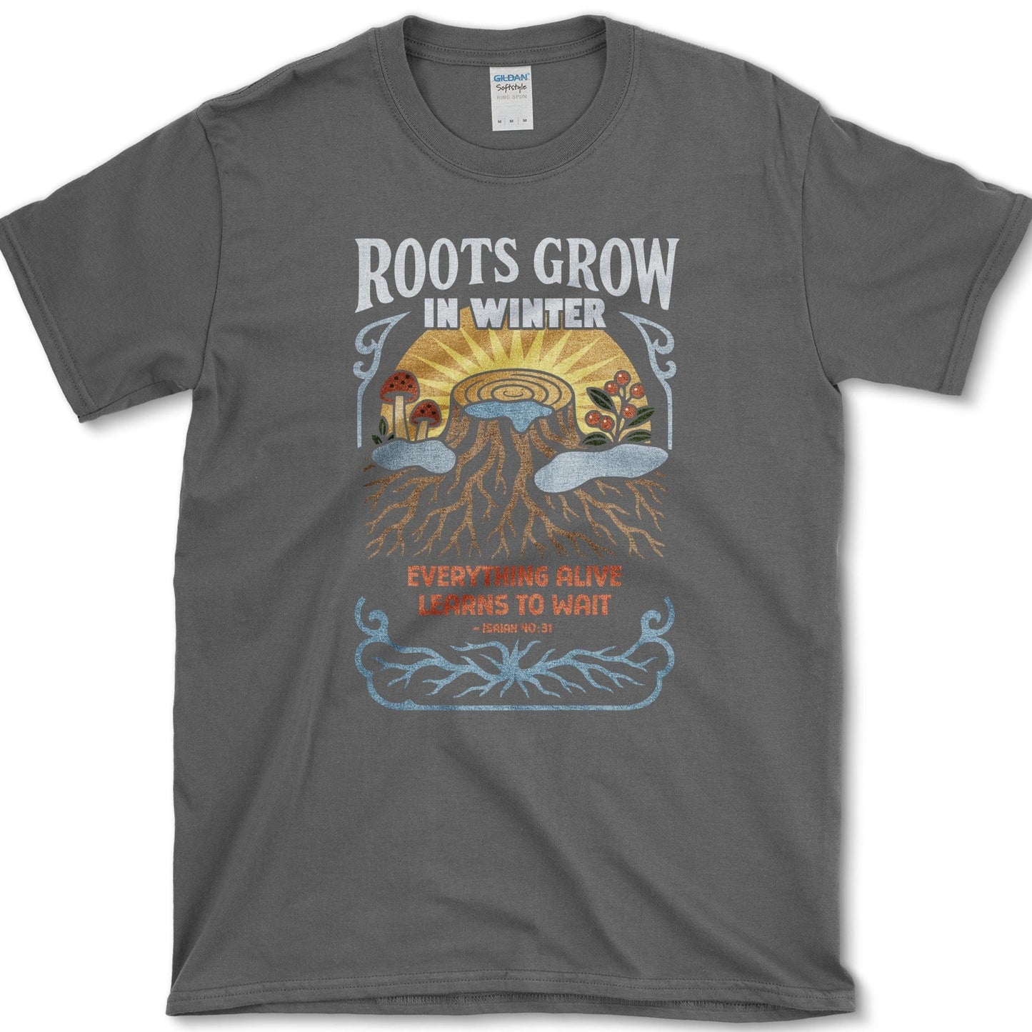 Roots Grow in Winter T-Shirt Essential Tees / S / Dark Heather Physical Item