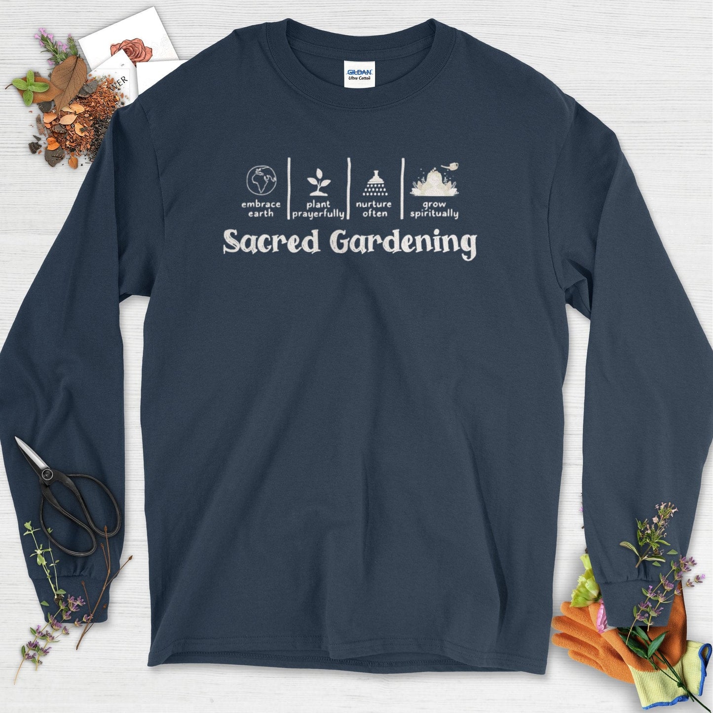 Sacred Gardening Plant Water Grow Long Sleeve Navy / S T-Shirt