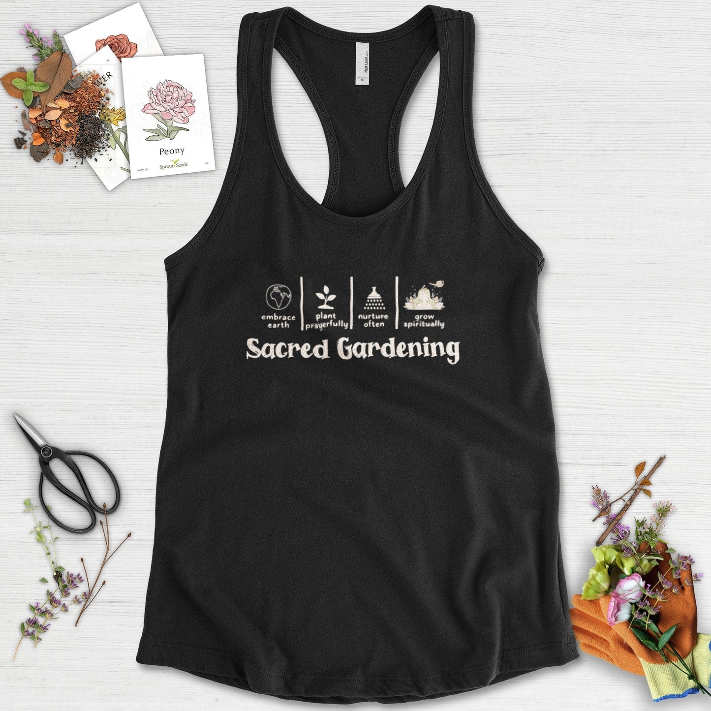 Sacred Gardening Plant Water Grow Racerback Racerback / XS / Black Physical Item