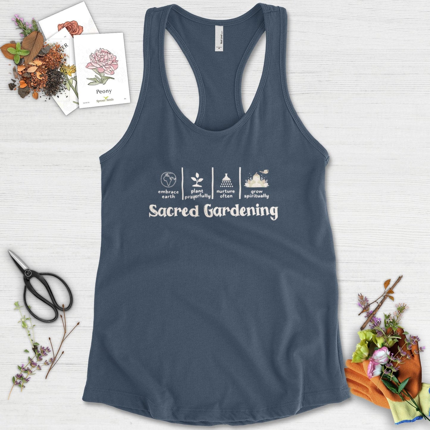 Sacred Gardening Plant Water Grow Racerback Racerback / XS / Indigo Physical Item