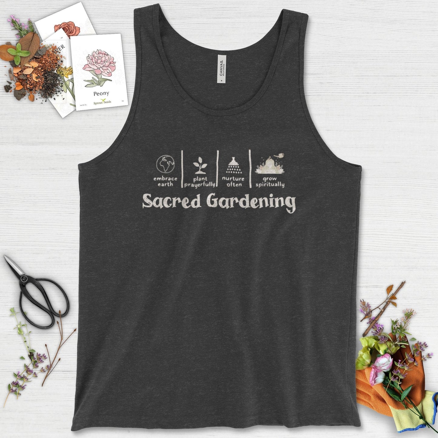 Sacred Gardening Plant Water Grow Tank Top Dark Gray Heather / XS Physical Item