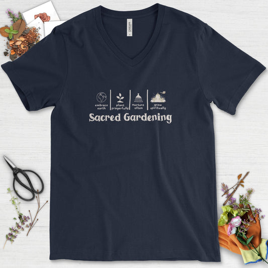 Sacred Gardening Plant Water Grow V-Neck Navy / S T-Shirt