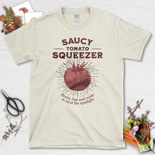 Saucy Tomato Squeezer Firmly Ripe Ready T-Shirts Natural / S T-Shirt