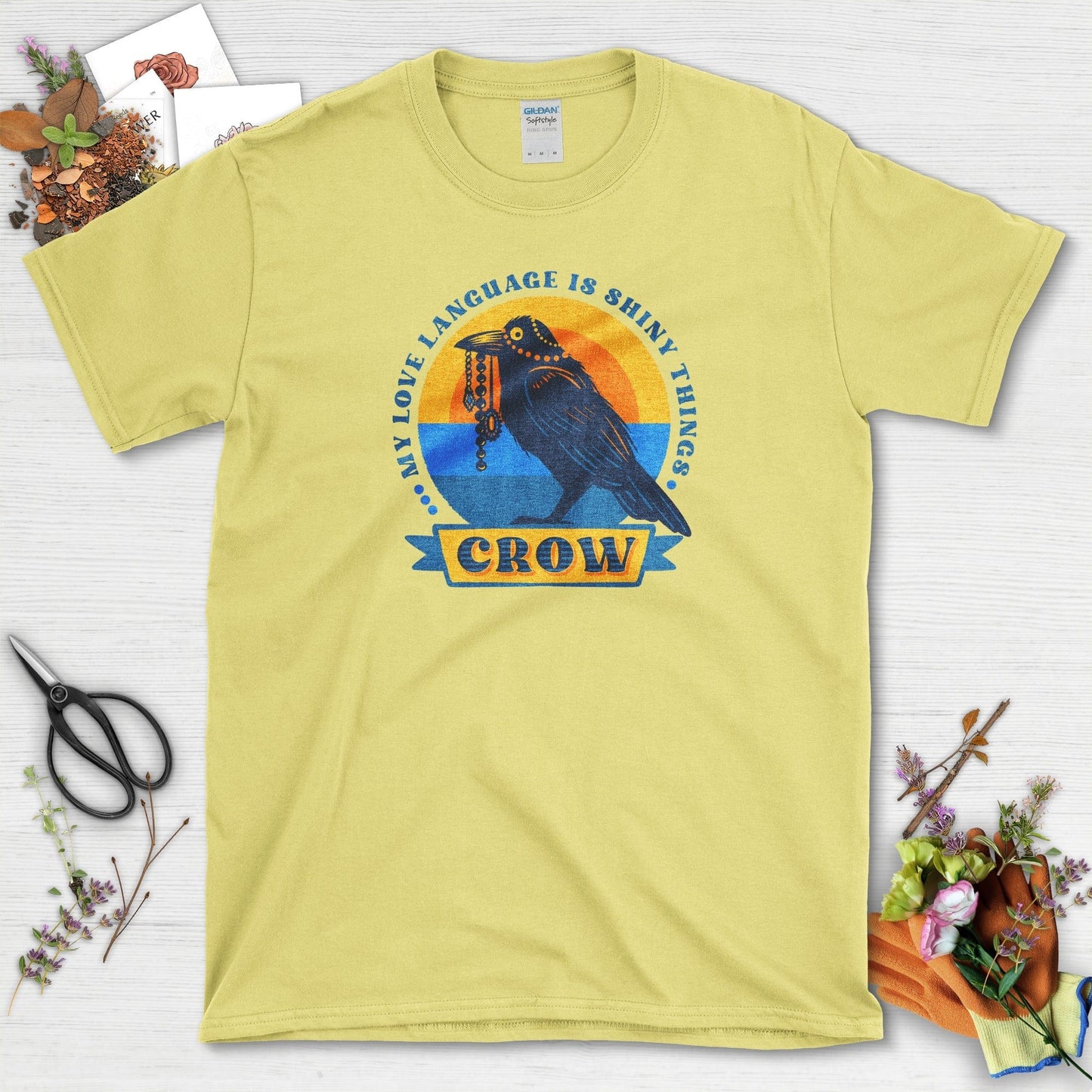 Shiny Love Language Crow T-Shirt Cornsilk / S Physical Item