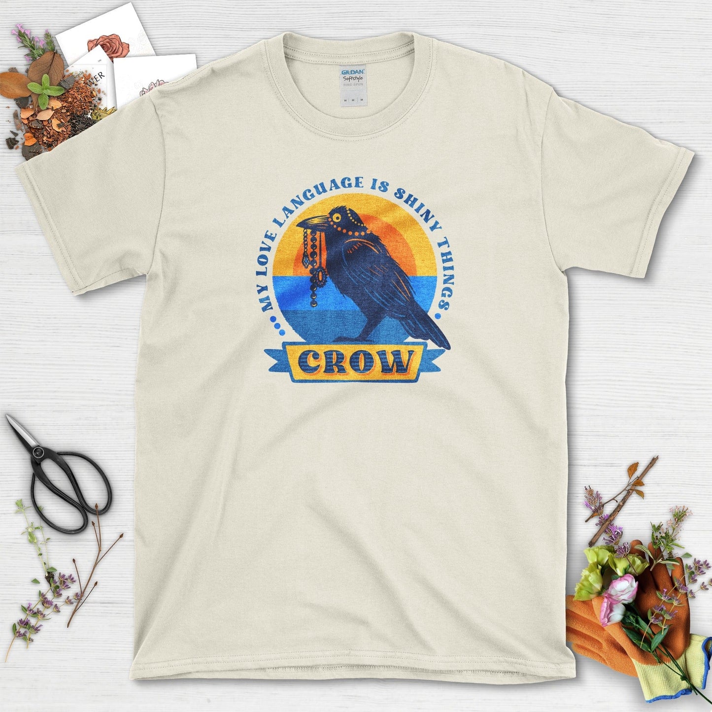 Shiny Love Language Crow T-Shirt Natural / S Physical Item