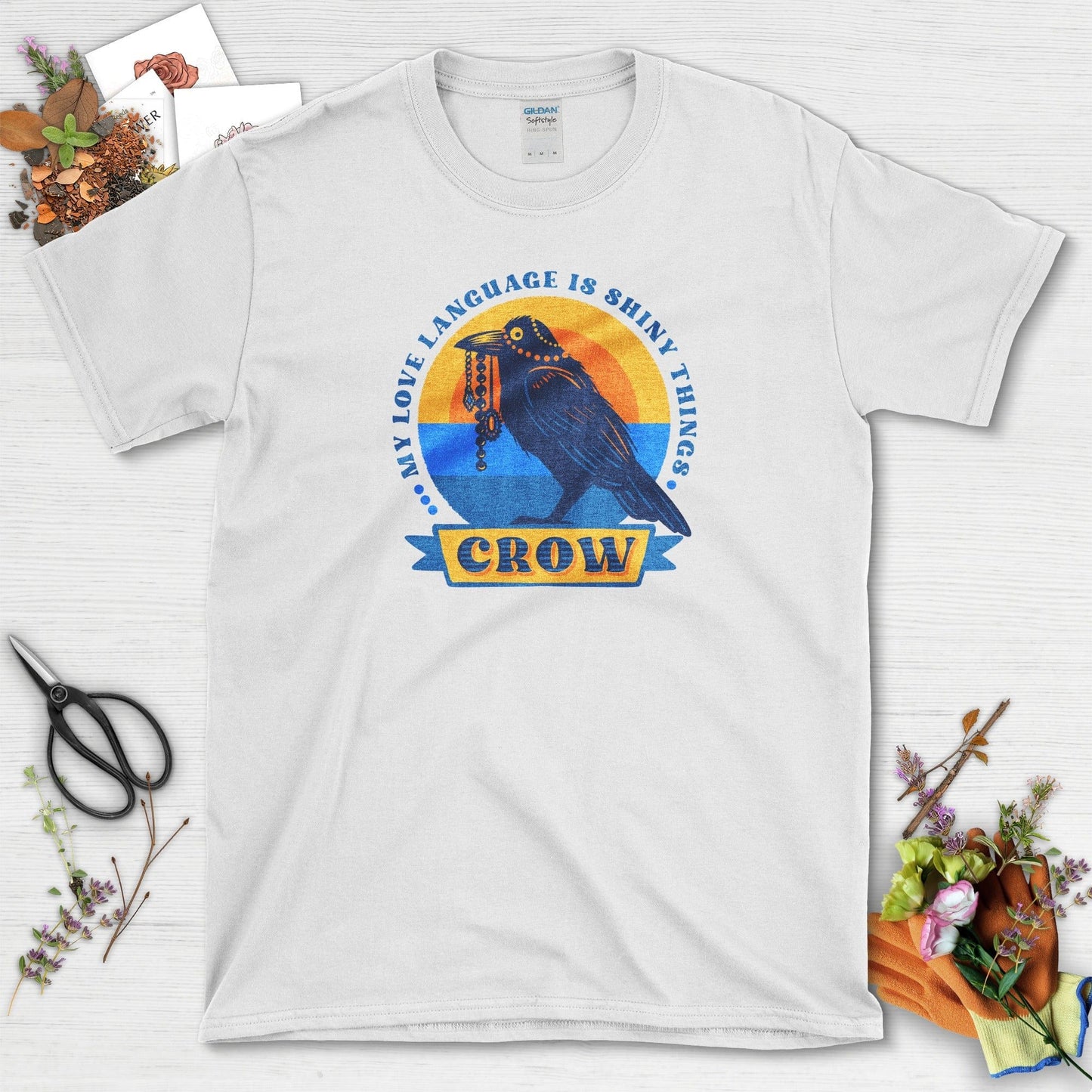 Shiny Love Language Crow T-Shirt White / S Physical Item