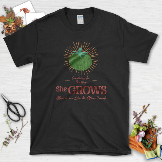 Something in the Way She Grows Tomato T-Shirt Black / S Physical Item