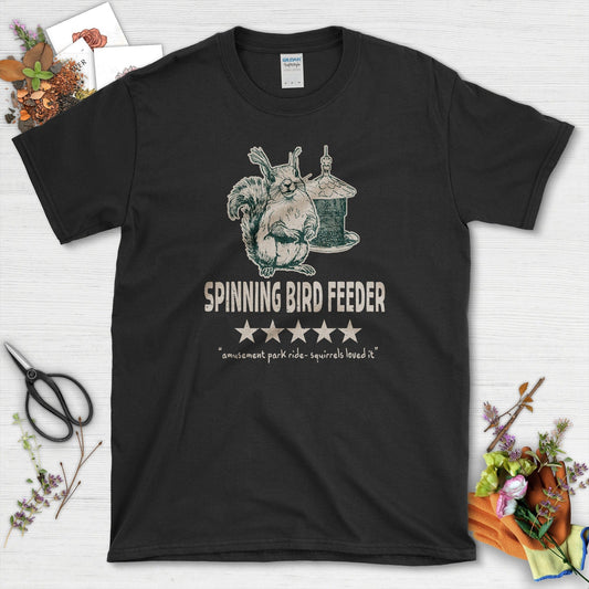 Spinning Bird Feeder Squirrel T-Shirt Black / S T-Shirt