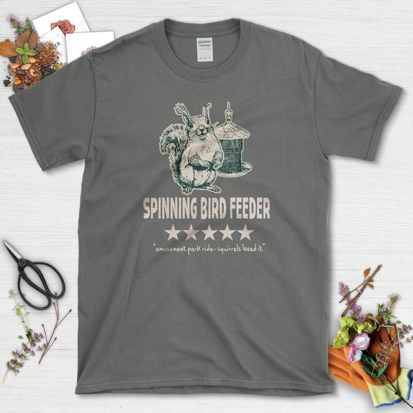 Spinning Bird Feeder Squirrel T-Shirt Charcoal / S T-Shirt