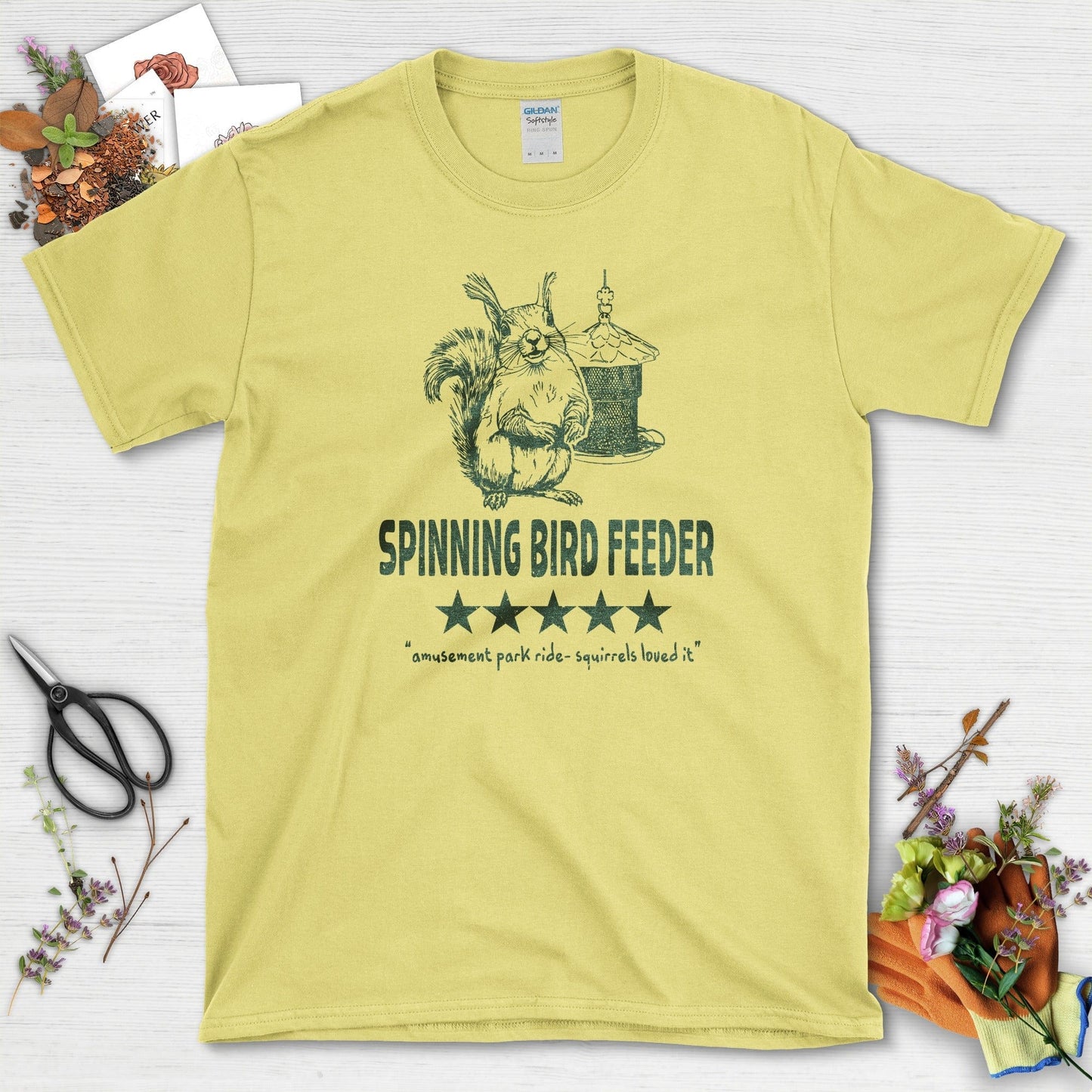 Spinning Bird Feeder Squirrel T-Shirt Cornsilk / S T-Shirt