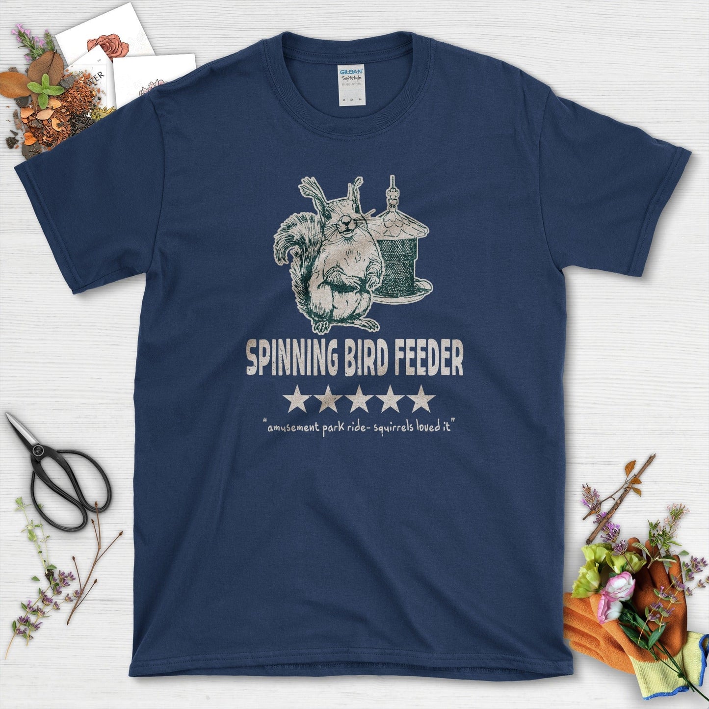 Spinning Bird Feeder Squirrel T-Shirt Navy / S T-Shirt